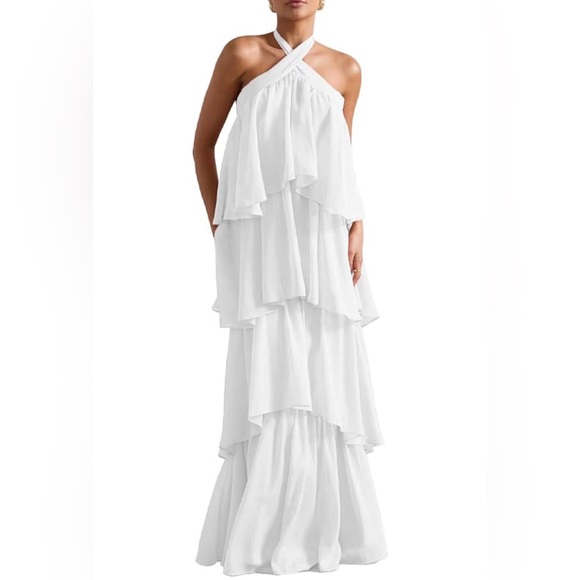 MexMy Dresses & Skirts - Choffon Halter Dress with Tiered Long A-line Formal Dress